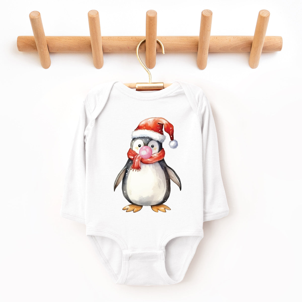 Watercolor Penguin Bubblegum - Baby Long Sleeve Bodysuit