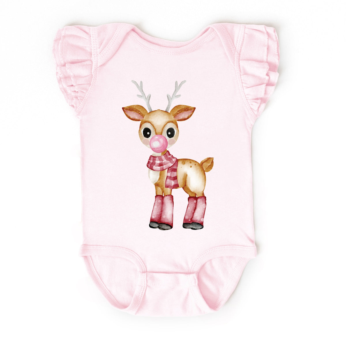 Watercolor Reindeer Bubblegum - Flutter Sleeve Bodysuit
