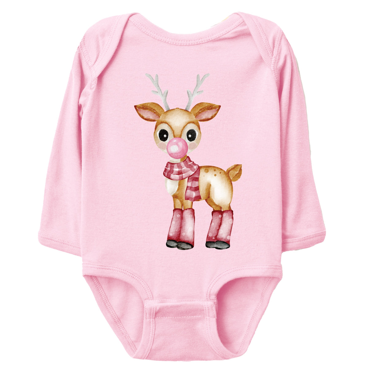 Watercolor Reindeer Bubblegum  - Long Sleeve Bodysuit
