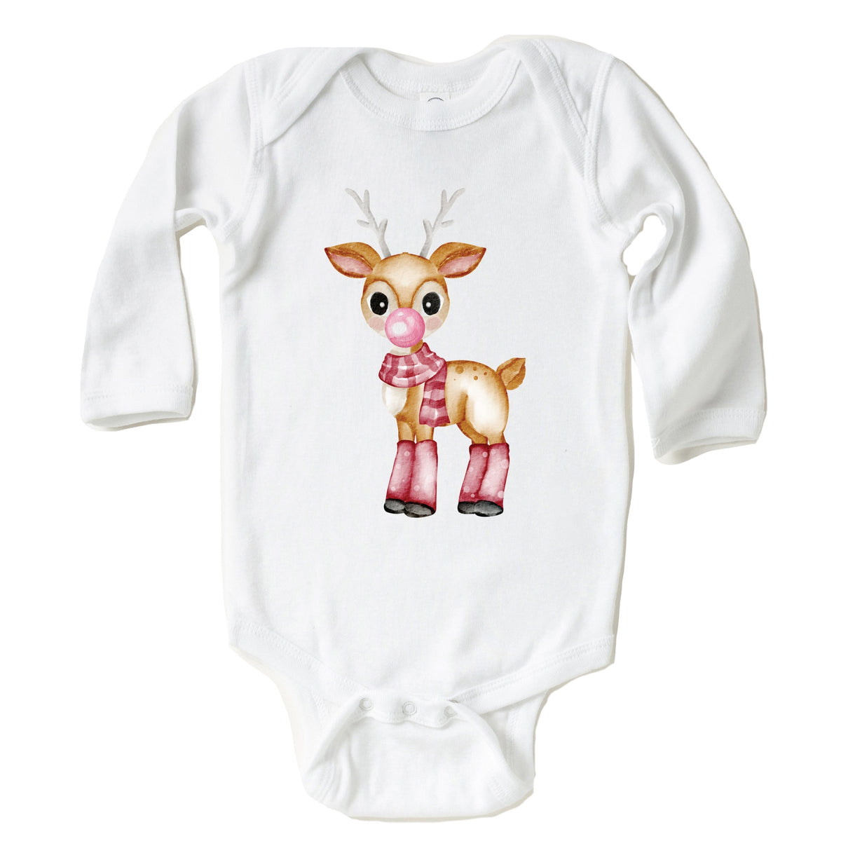 Watercolor Reindeer Bubblegum  - Long Sleeve Bodysuit