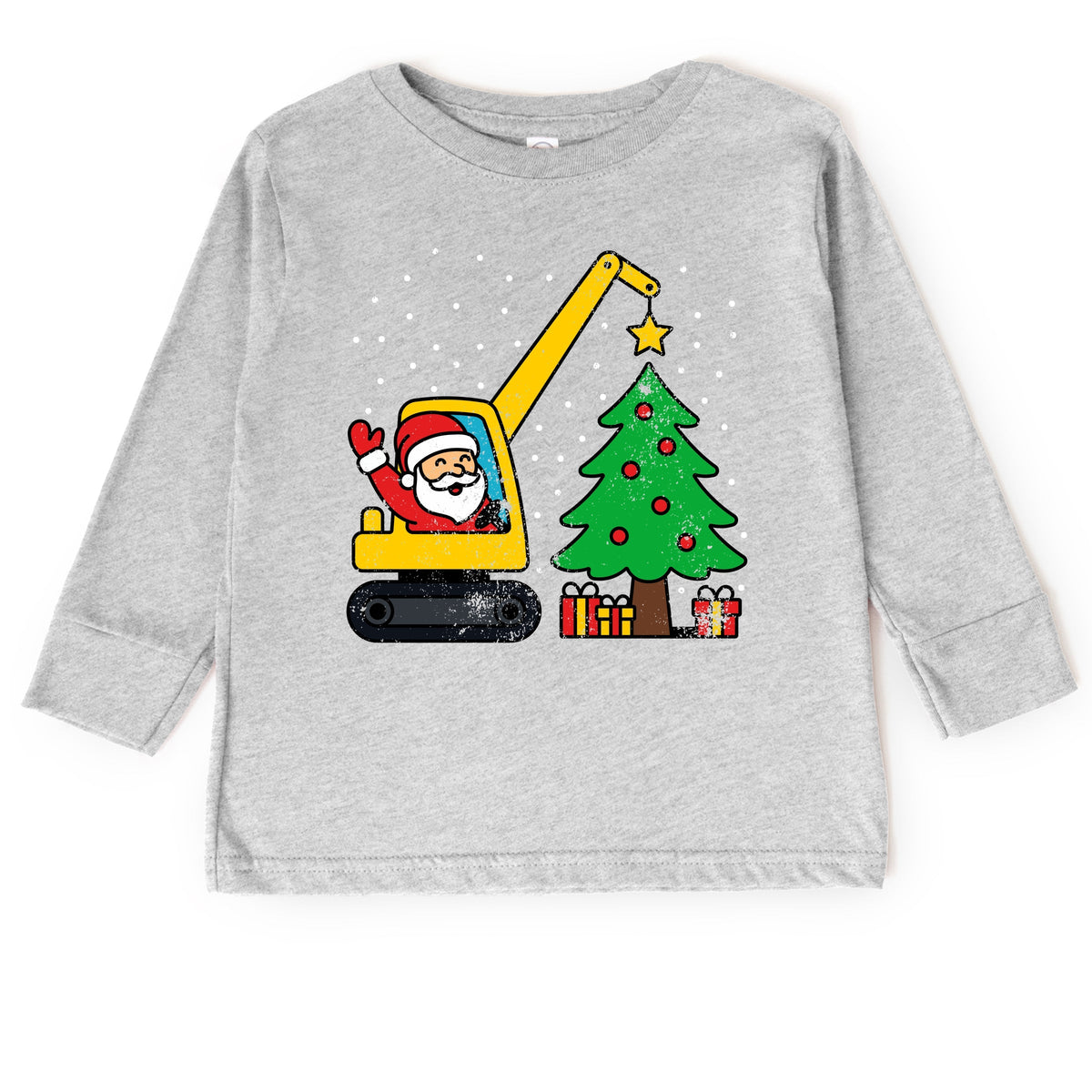 Santa Excavator Distressed - Toddler Long Sleeve Graphic Tee