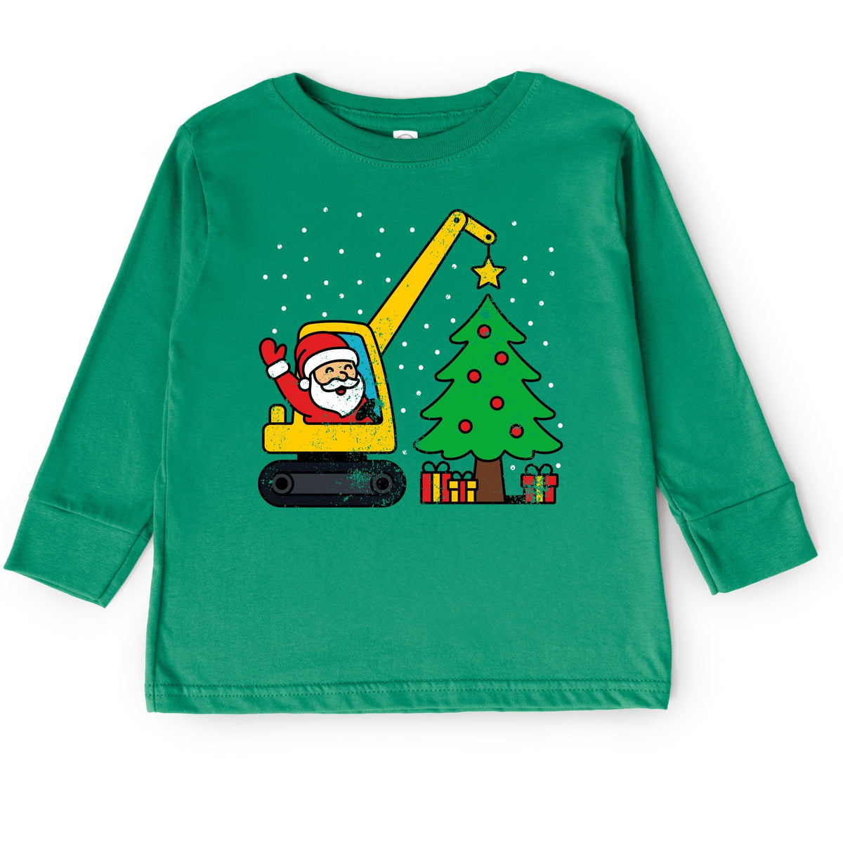 Santa Excavator Distressed - Toddler Long Sleeve Graphic Tee