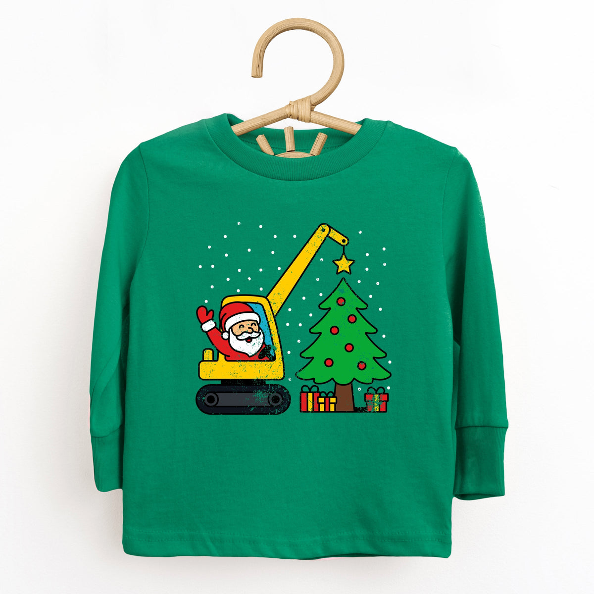 Santa Excavator Distressed - Toddler Long Sleeve Graphic Tee