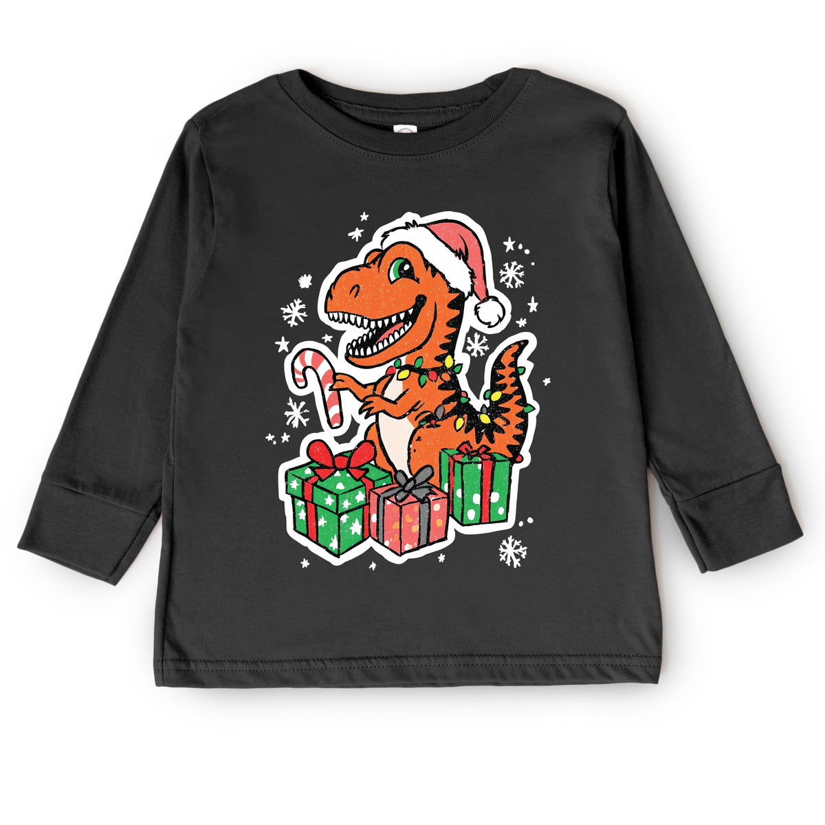 Orange Dinosaur Christmas - Toddler Long Sleeve Graphic Tee