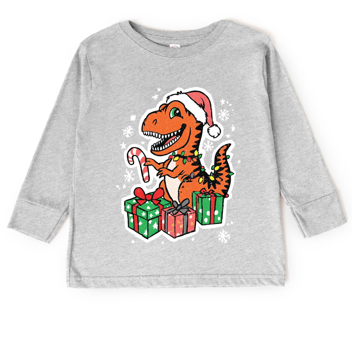 Orange Dinosaur Christmas - Toddler Long Sleeve Graphic Tee