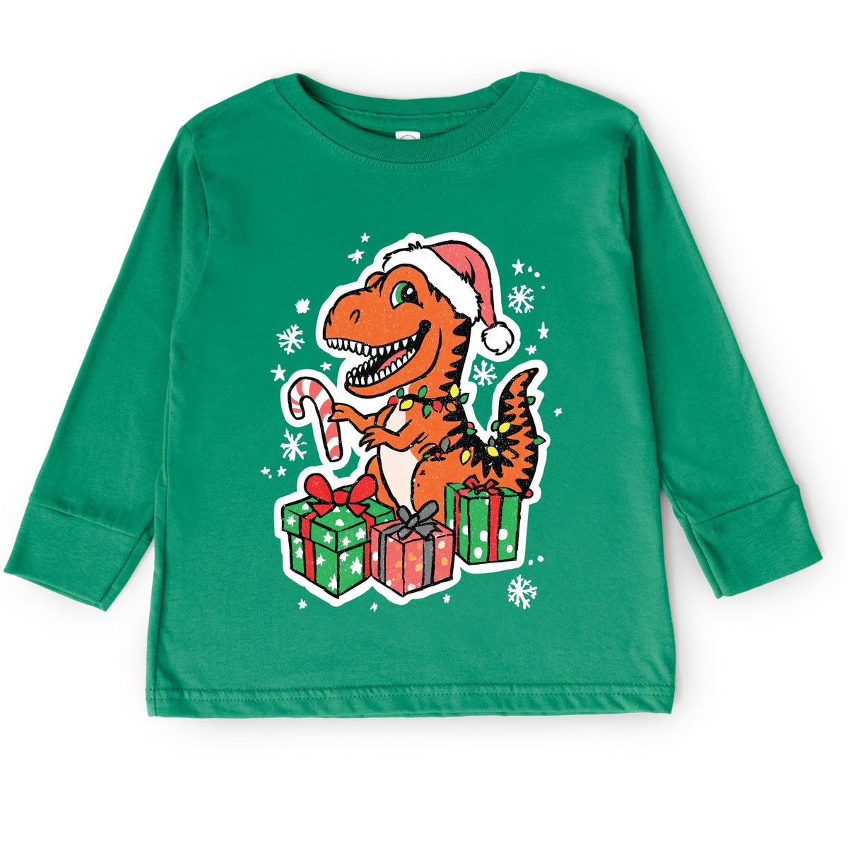 Orange Dinosaur Christmas - Toddler Long Sleeve Graphic Tee