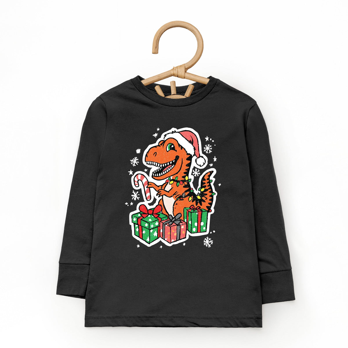 Orange Dinosaur Christmas - Toddler Long Sleeve Graphic Tee
