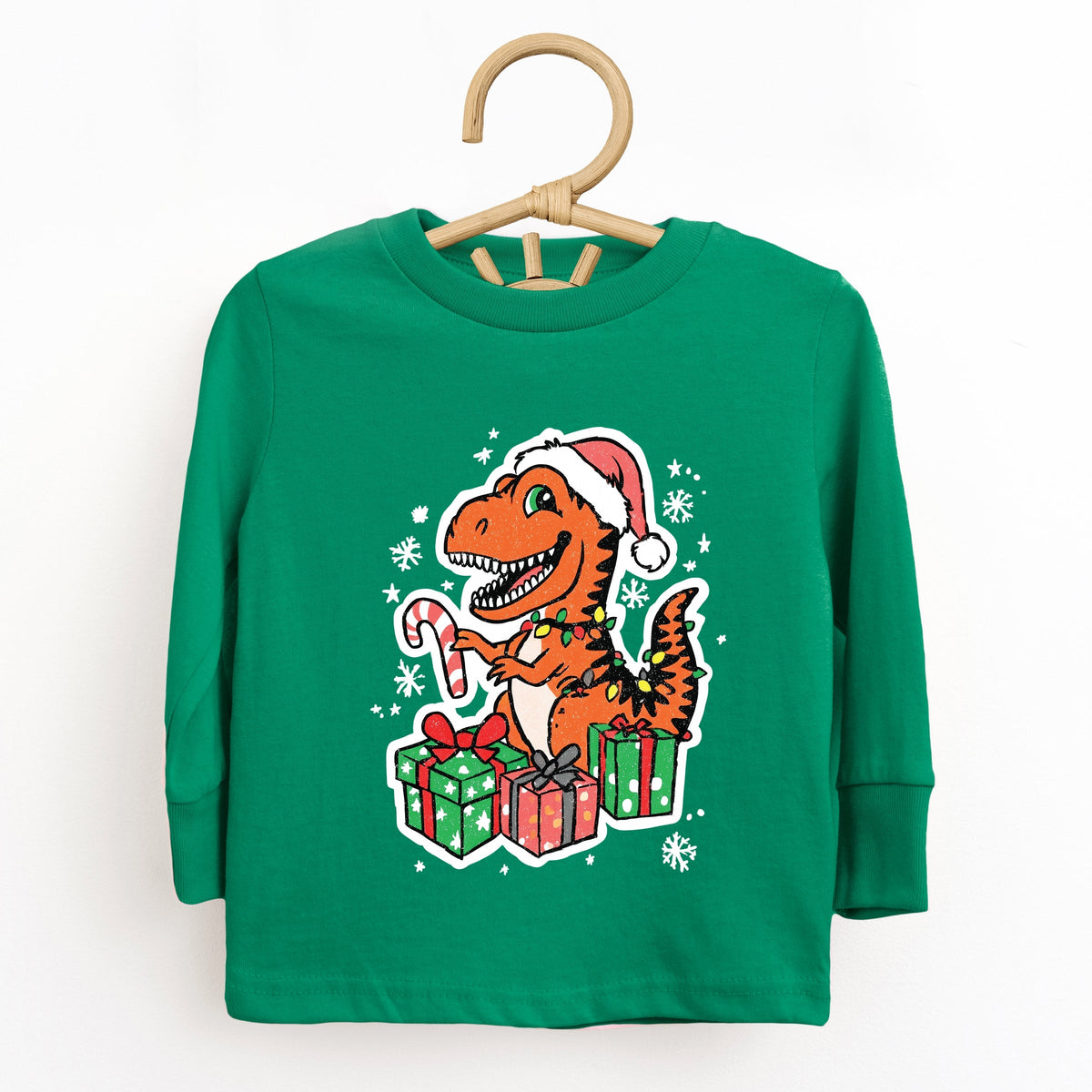 Orange Dinosaur Christmas - Toddler Long Sleeve Graphic Tee