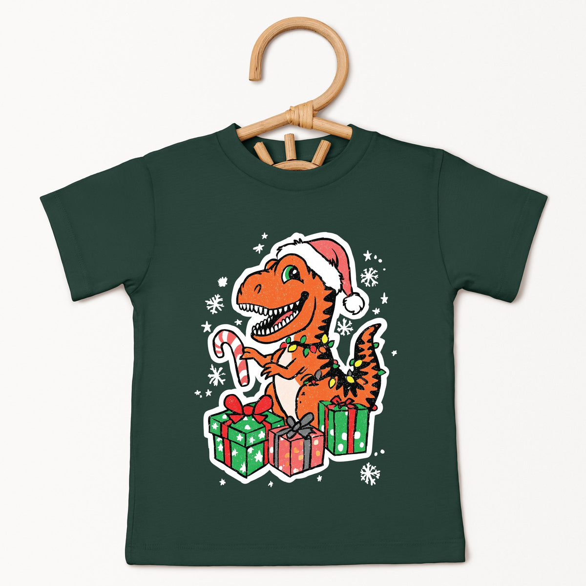 Orange Dinosaur Christmas - Toddler Short Sleeve Graphic T-Shirt
