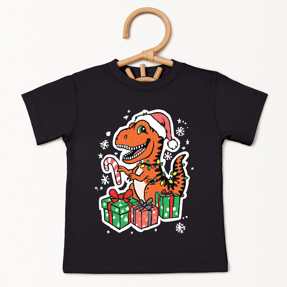 Orange Dinosaur Christmas - Toddler Short Sleeve Graphic T-Shirt