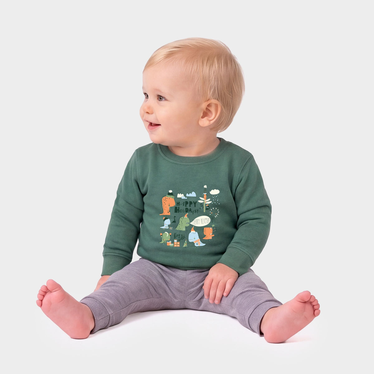 Happy Holidays Dinosaurs - Infant Crew Fleece Sweatshirt