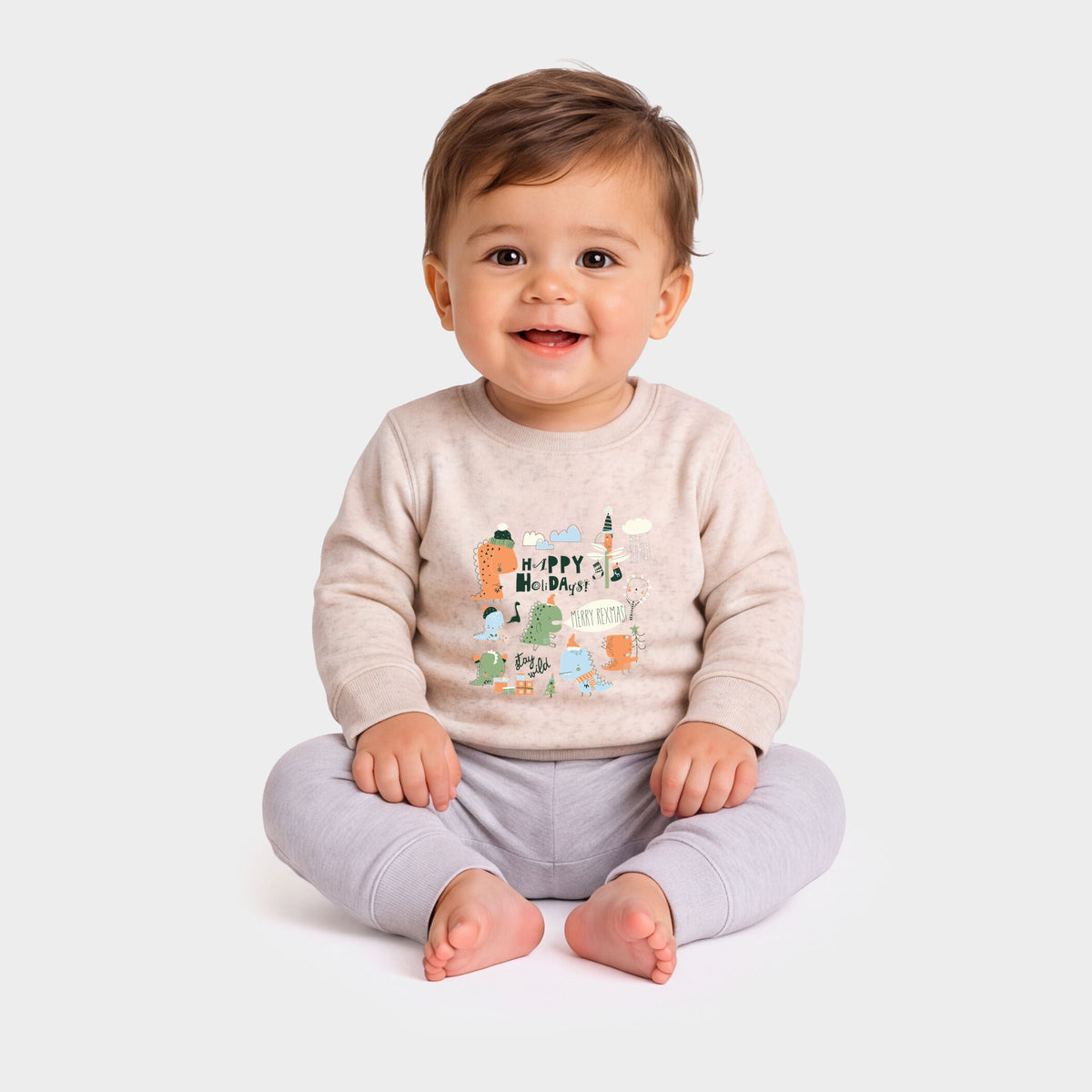 Happy Holidays Dinosaurs - Infant Crew Fleece Sweatshirt