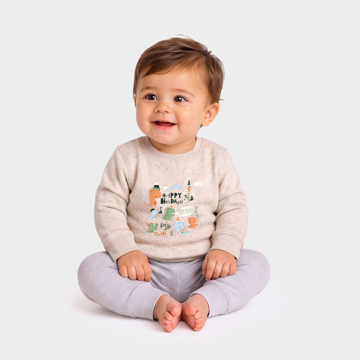 Happy Holidays Dinosaurs - Infant Crew Fleece Sweatshirt