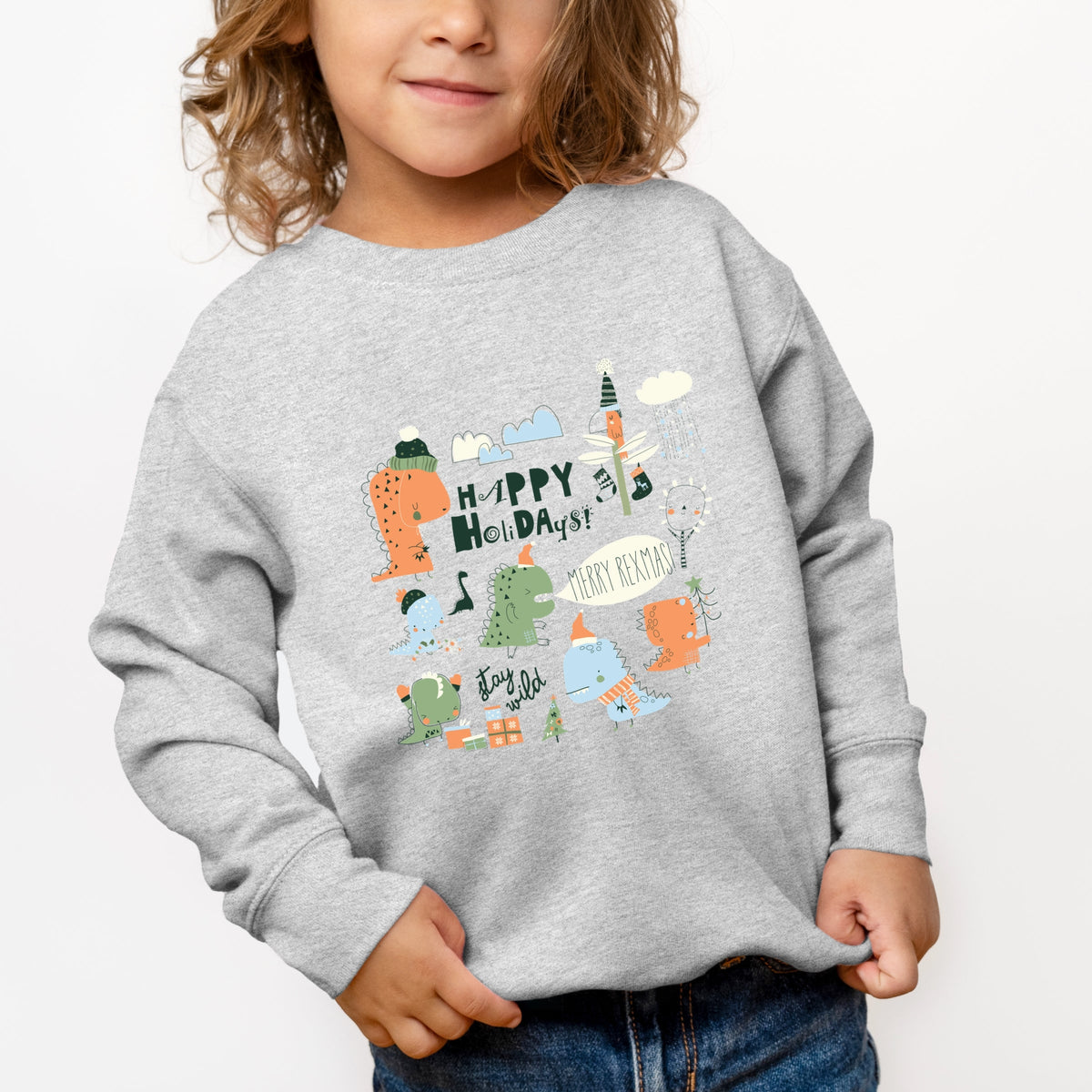 Happy Holidays Dinosaurs - Toddler Graphic Sweatshirt