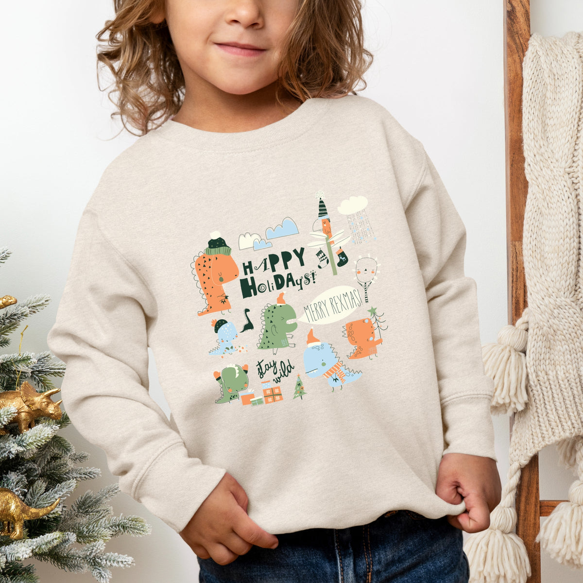 Happy Holidays Dinosaurs - Toddler Graphic Sweatshirt