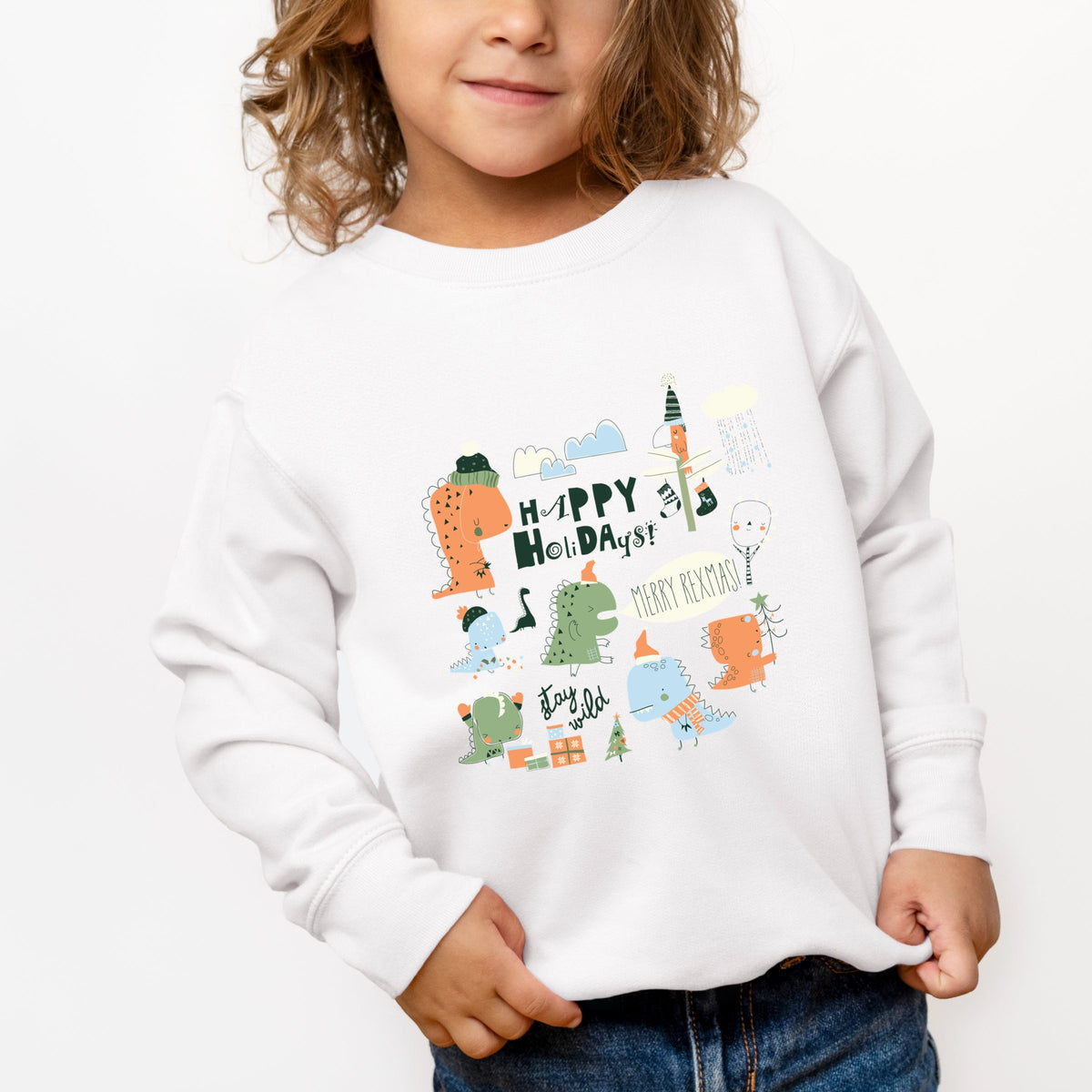 Happy Holidays Dinosaurs - Toddler Graphic Sweatshirt