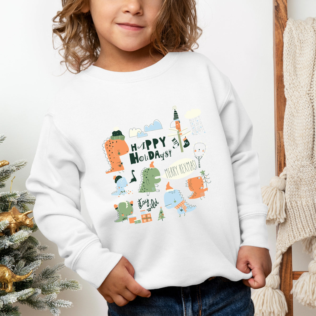 Happy Holidays Dinosaurs - Toddler Graphic Sweatshirt
