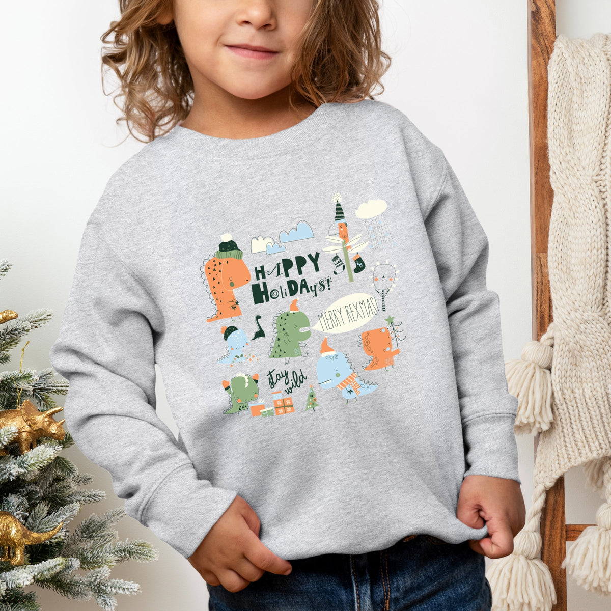 Happy Holidays Dinosaurs - Toddler Graphic Sweatshirt