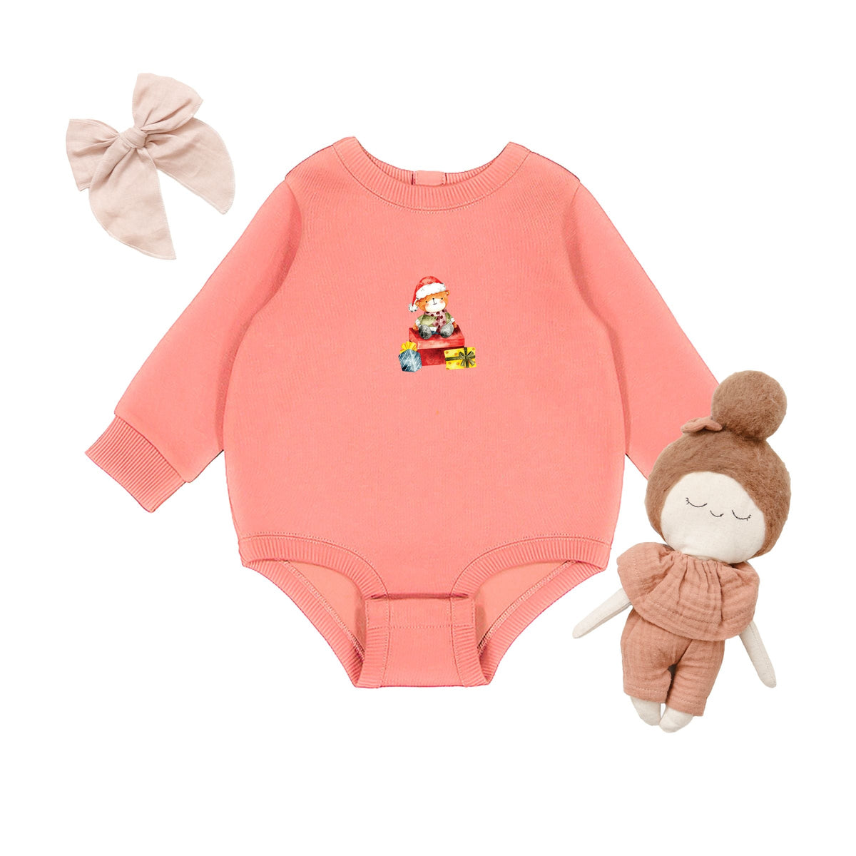 Watercolor Bear and Presents - Infant Fleece BodySuit