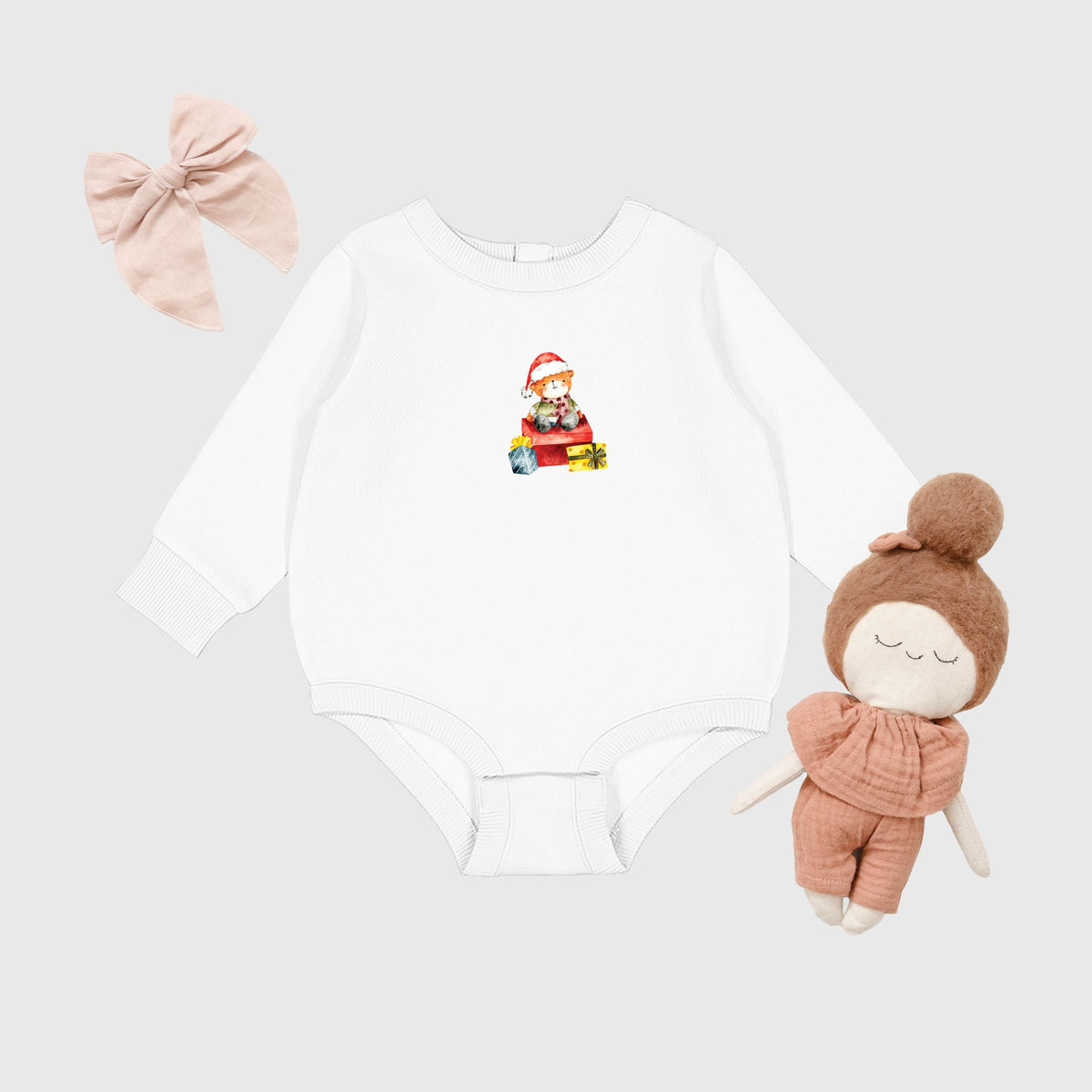 Watercolor Bear and Presents - Infant Fleece BodySuit