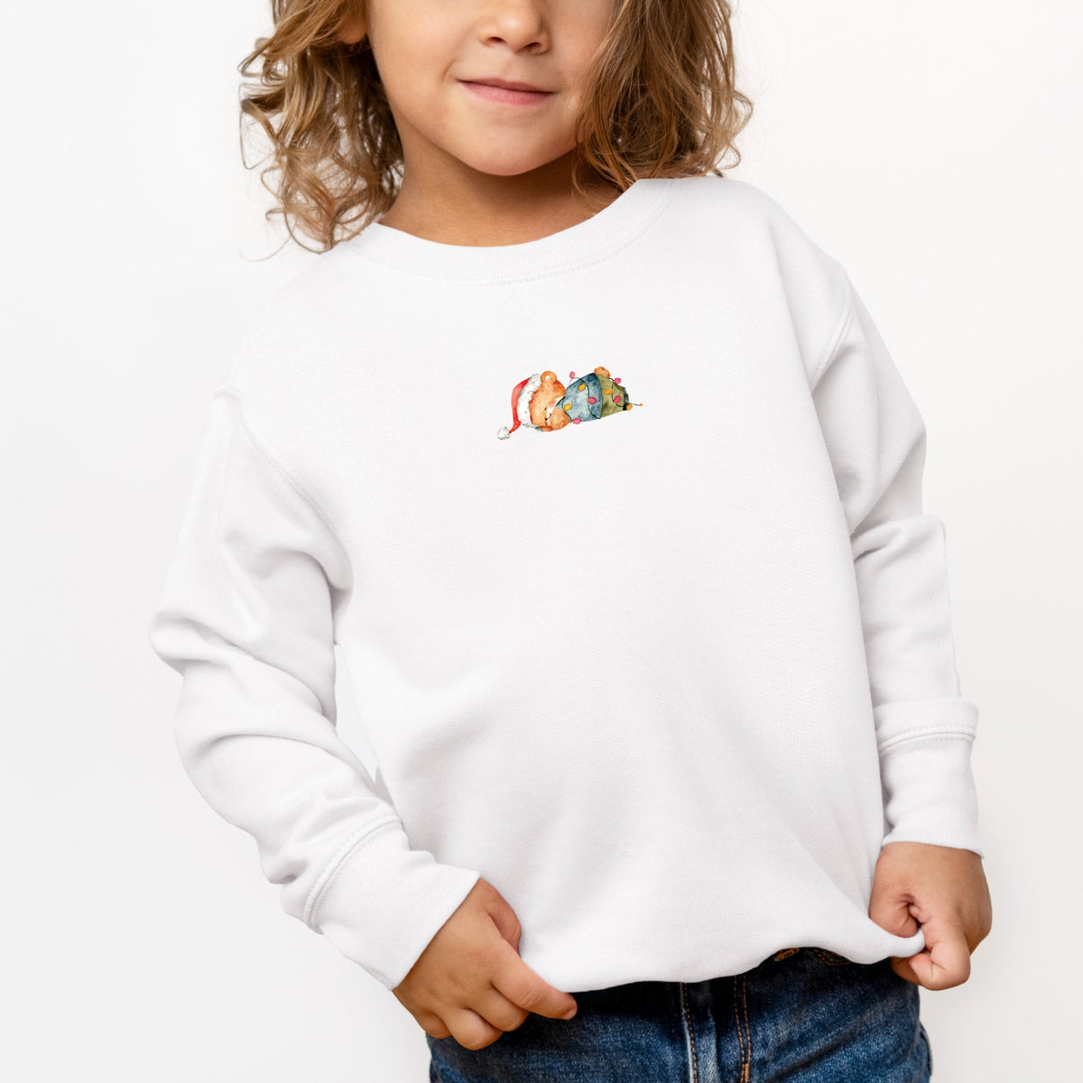 Watercolor Bear and Christmas Lights - Toddler Graphic Sweatshirt