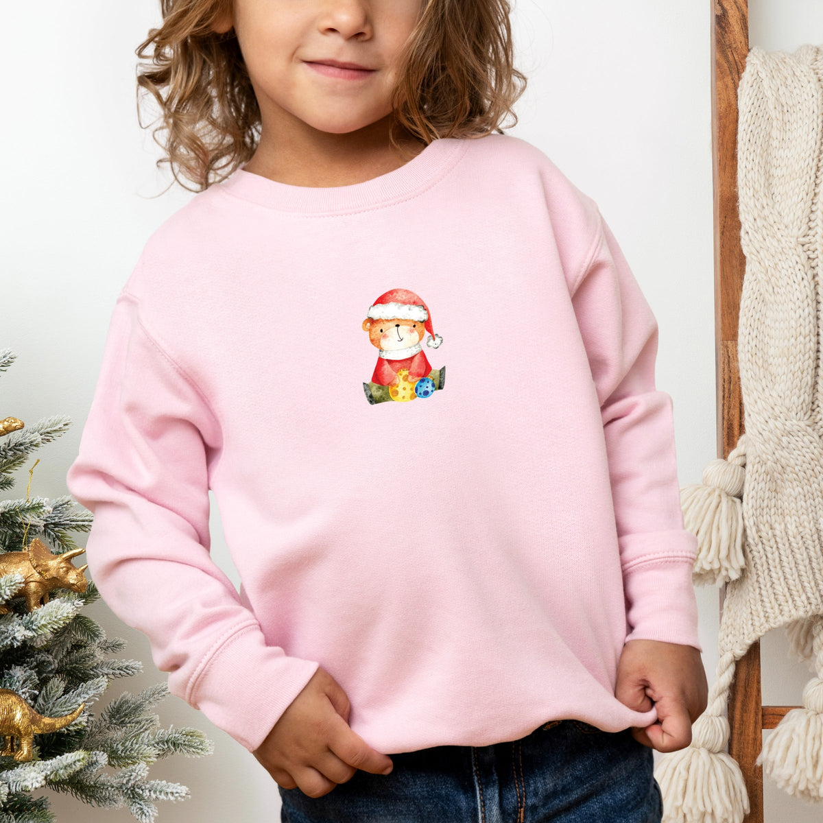 Watercolor Bear and Ornaments - Toddler Graphic Sweatshirt