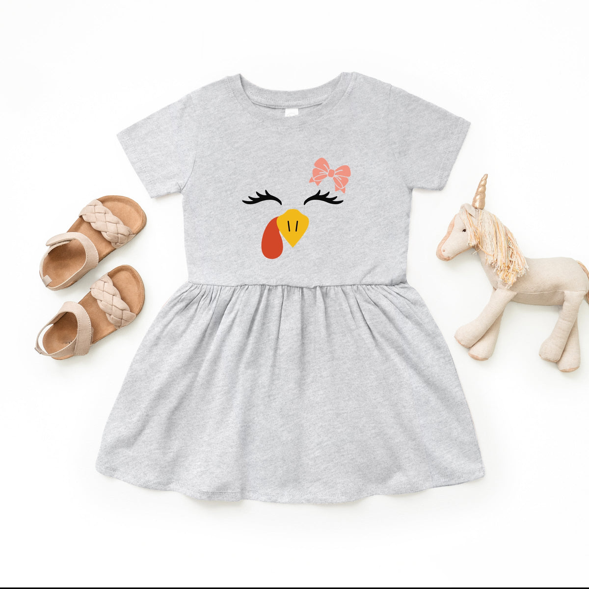 Turkey Face Bow  - Kids Toddler Dress