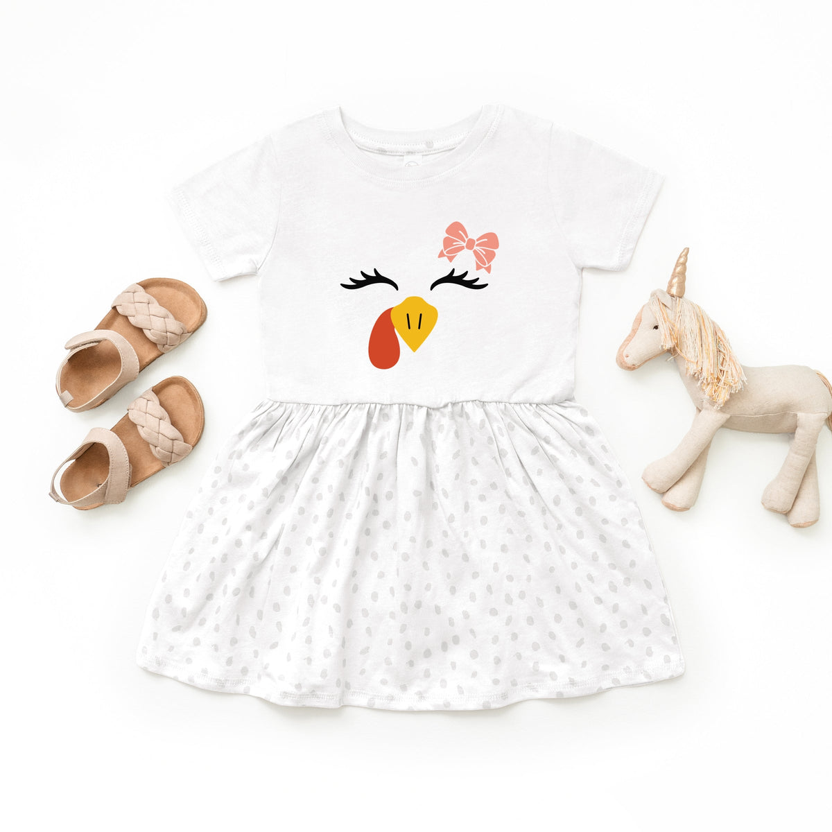 Turkey Face Bow  - Kids Toddler Dress