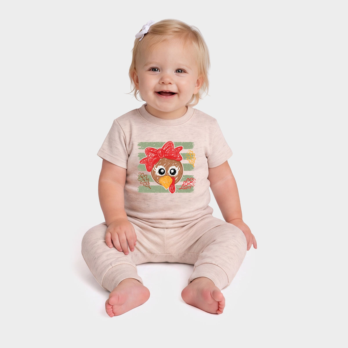 Hand Drawn Girl Turkey - Infant Jogger Pant Crew Set
