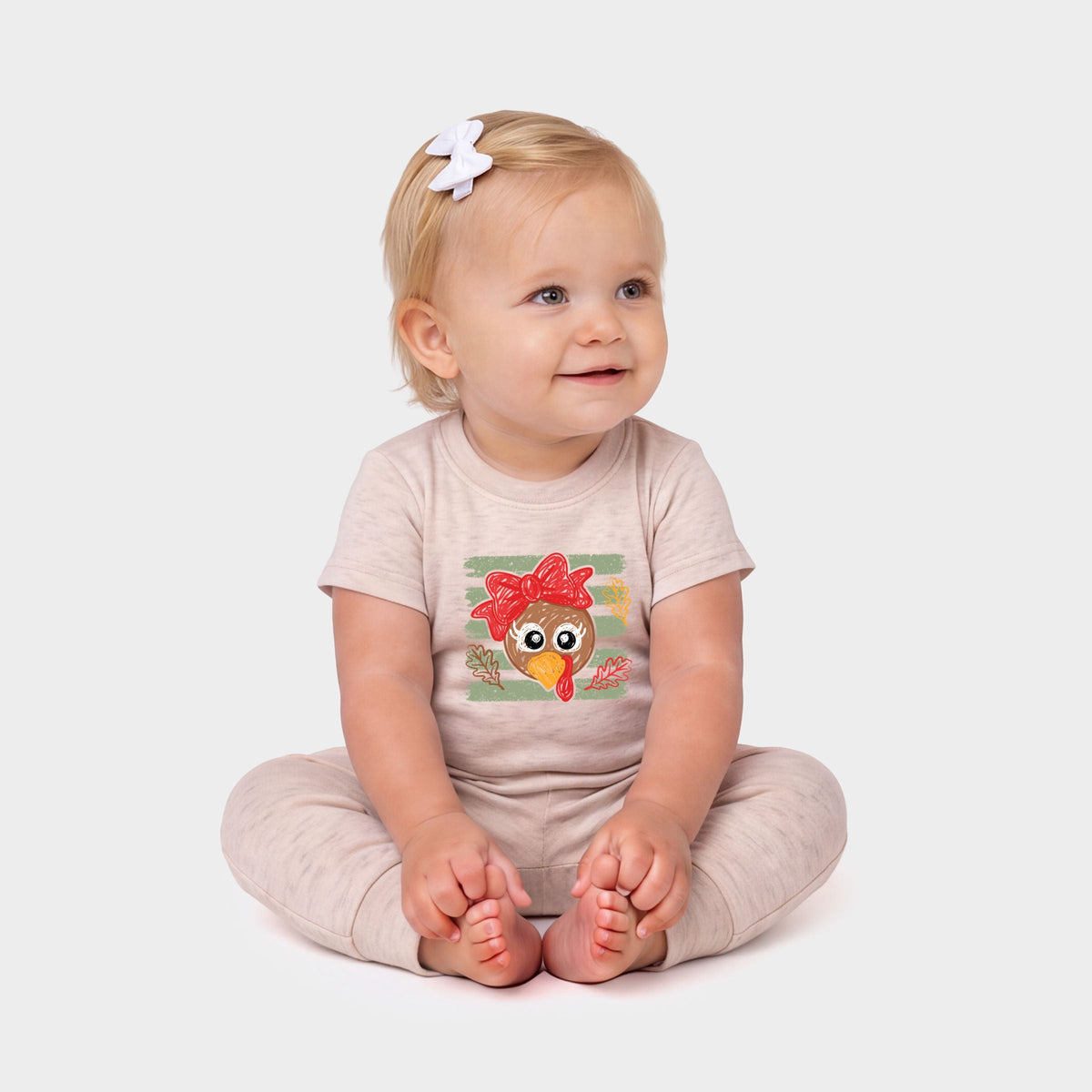 Hand Drawn Girl Turkey - Infant Jogger Pant Crew Set