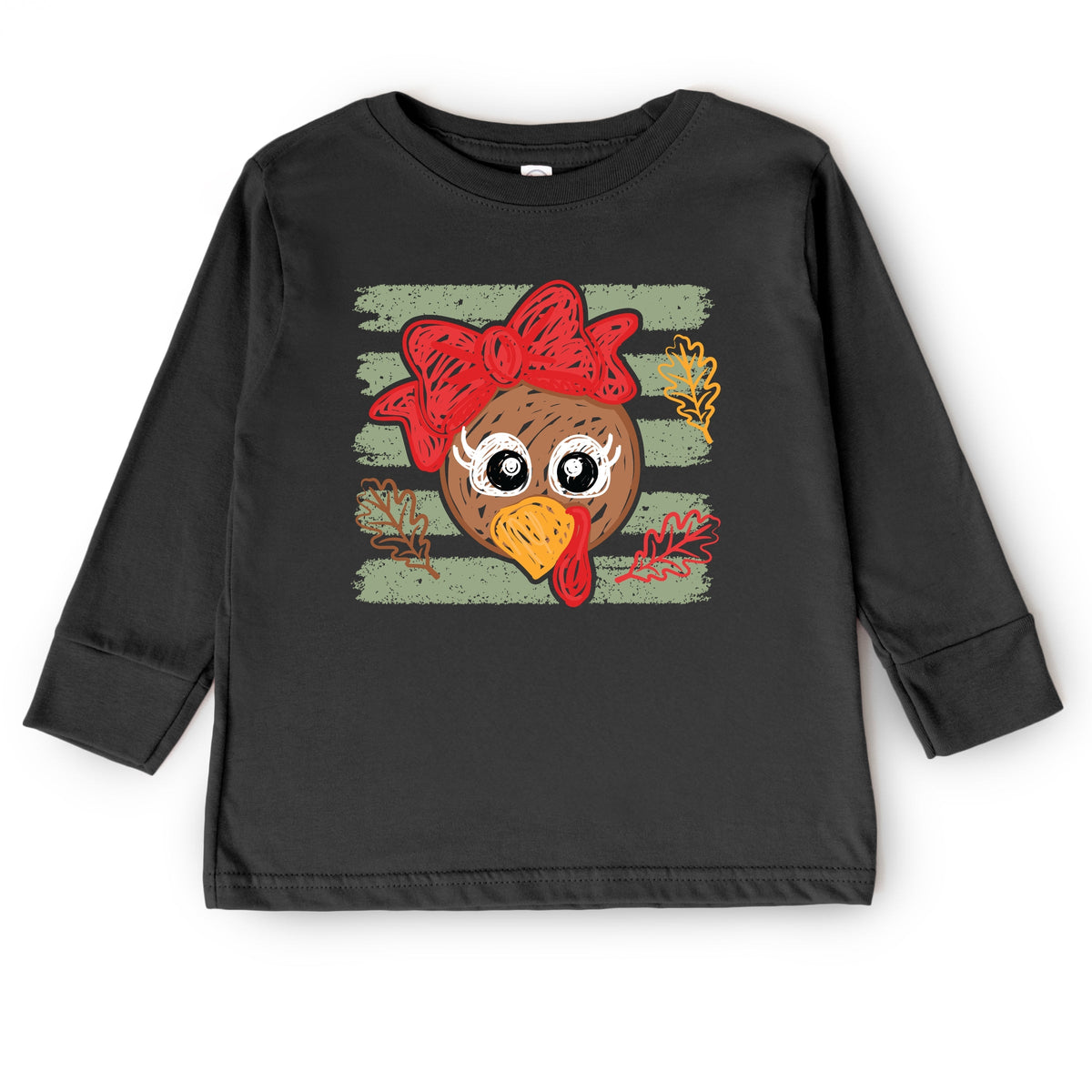 Hand Drawn Girl Turkey - Toddler Long Sleeve Graphic Tee
