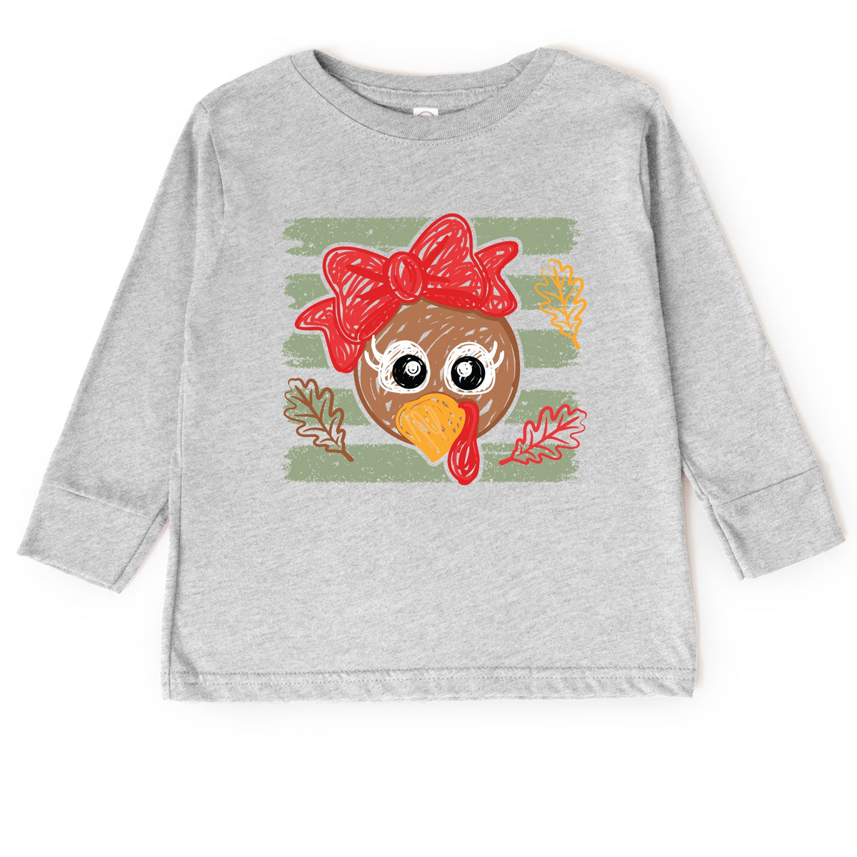 Hand Drawn Girl Turkey - Toddler Long Sleeve Graphic Tee