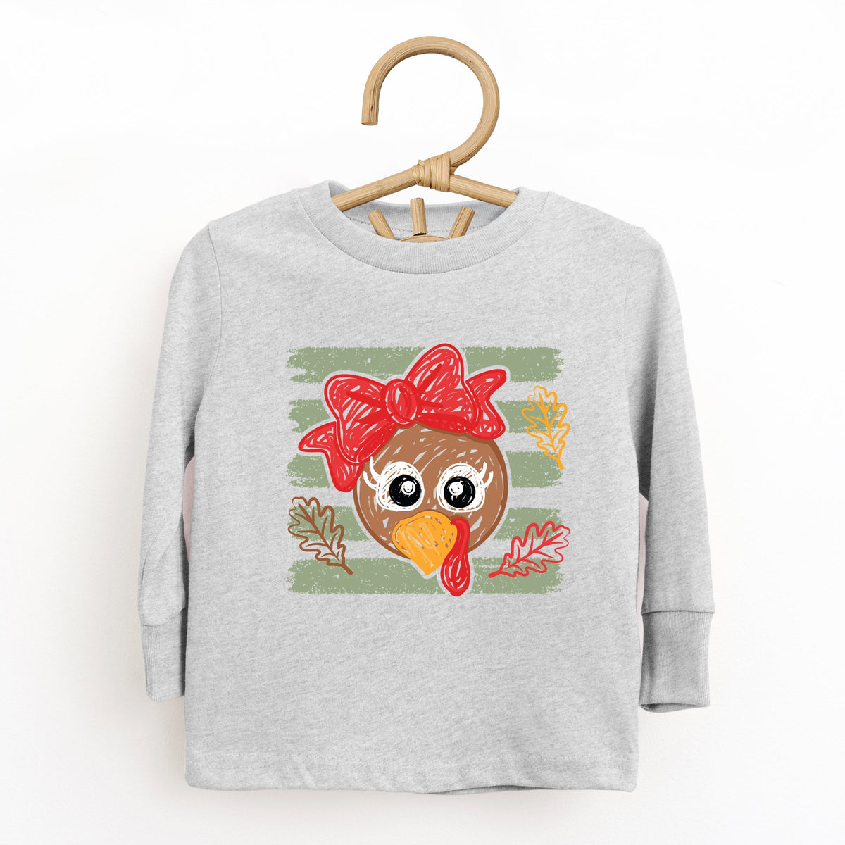 Hand Drawn Girl Turkey - Toddler Long Sleeve Graphic Tee