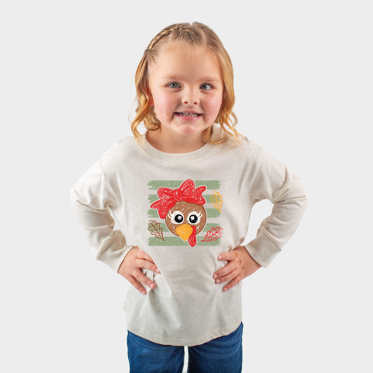 Hand Drawn Girl Turkey - Toddler Long Sleeve Graphic Tee