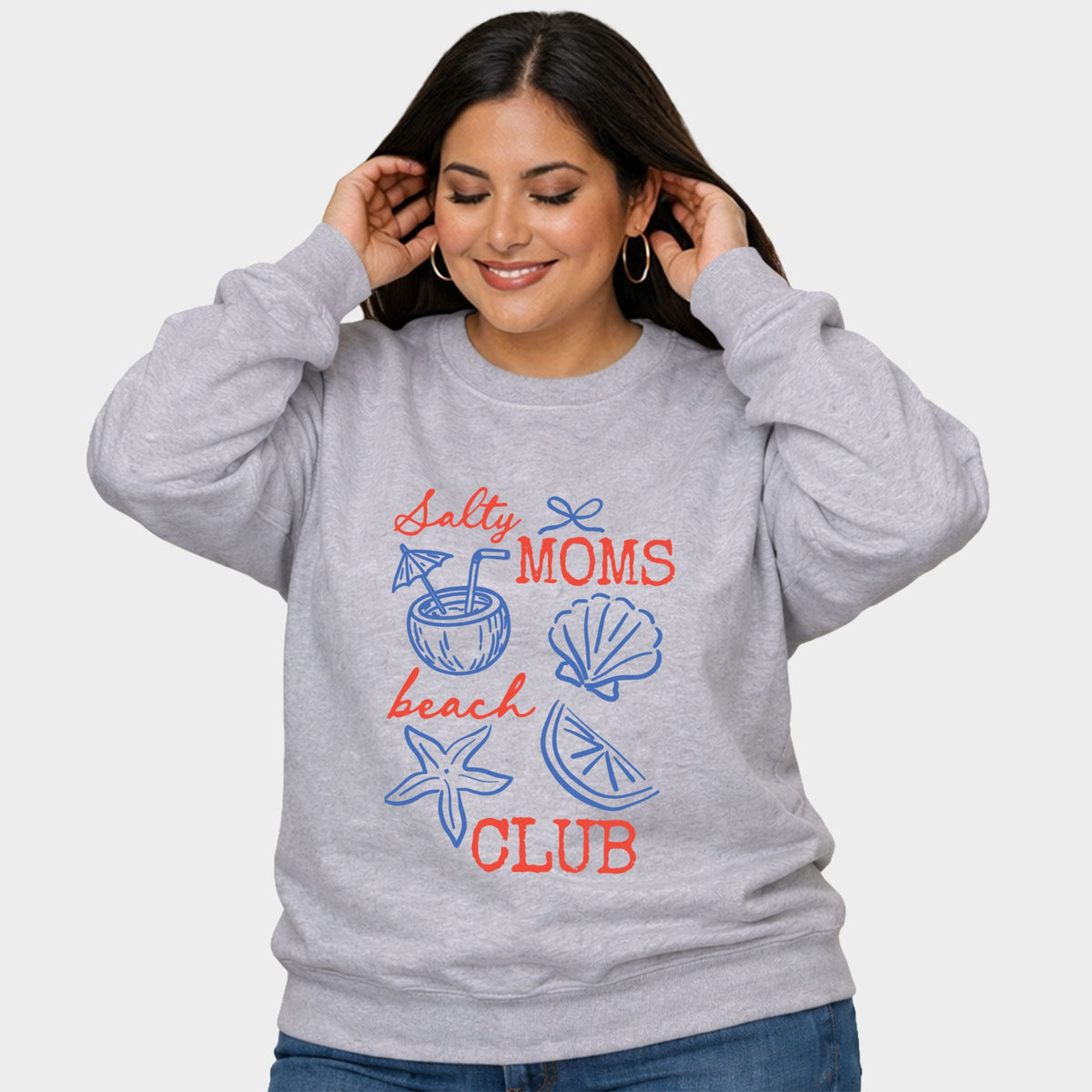 Salty Moms Beach Club Outline - Women's Plus Sized Graphic Sweatshirt