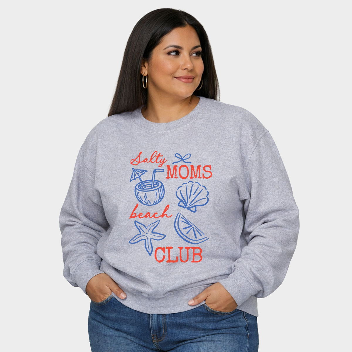 Salty Moms Beach Club Outline - Women's Plus Sized Graphic Sweatshirt