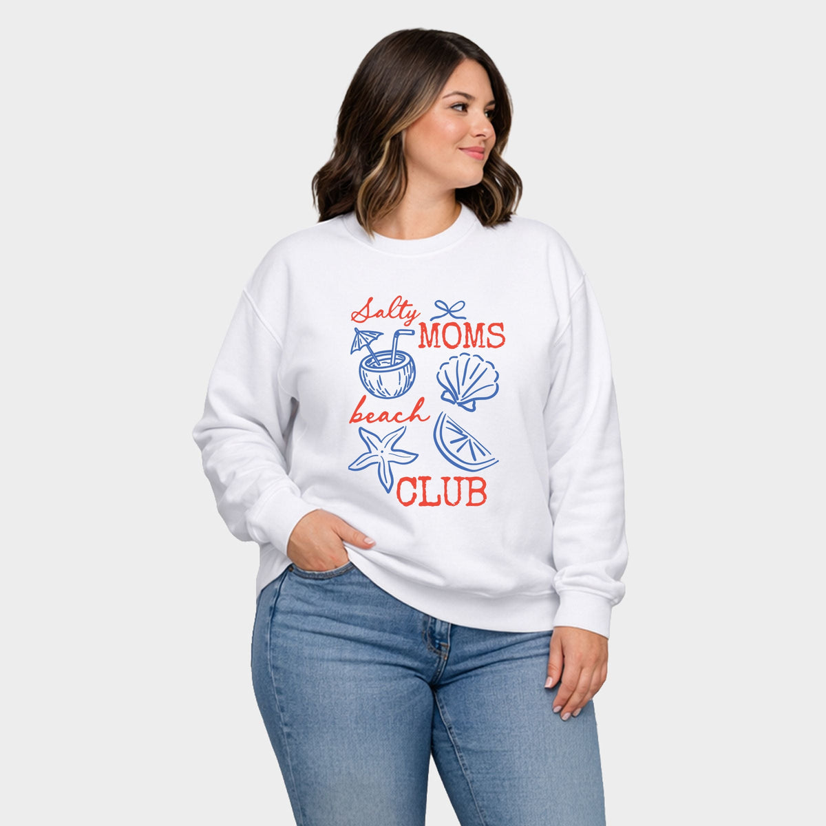 Salty Moms Beach Club Outline - Women's Plus Sized Graphic Sweatshirt
