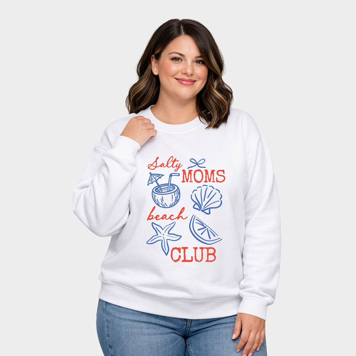 Salty Moms Beach Club Outline - Women's Plus Sized Graphic Sweatshirt