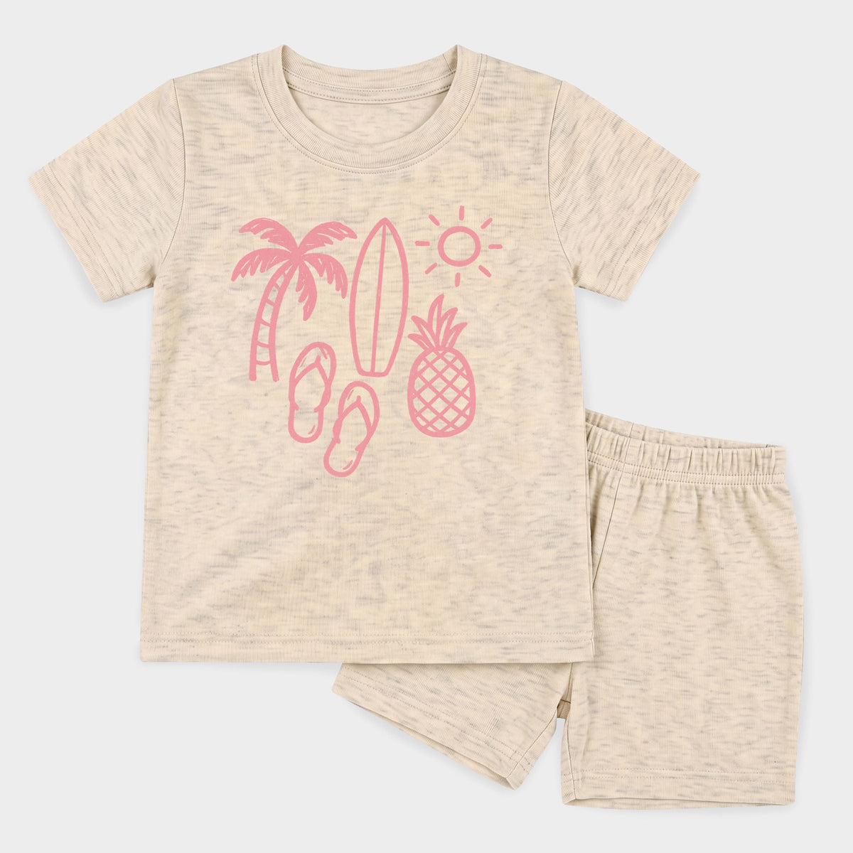 Beach Elements Outline - Toddler Crew Shorts Set