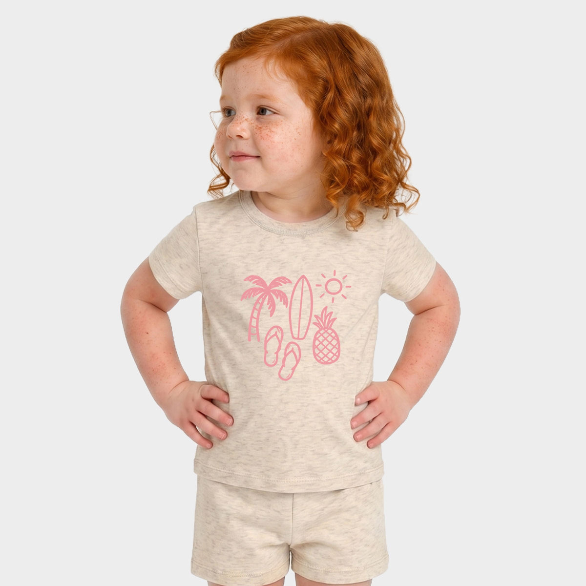 Beach Elements Outline - Toddler Crew Shorts Set