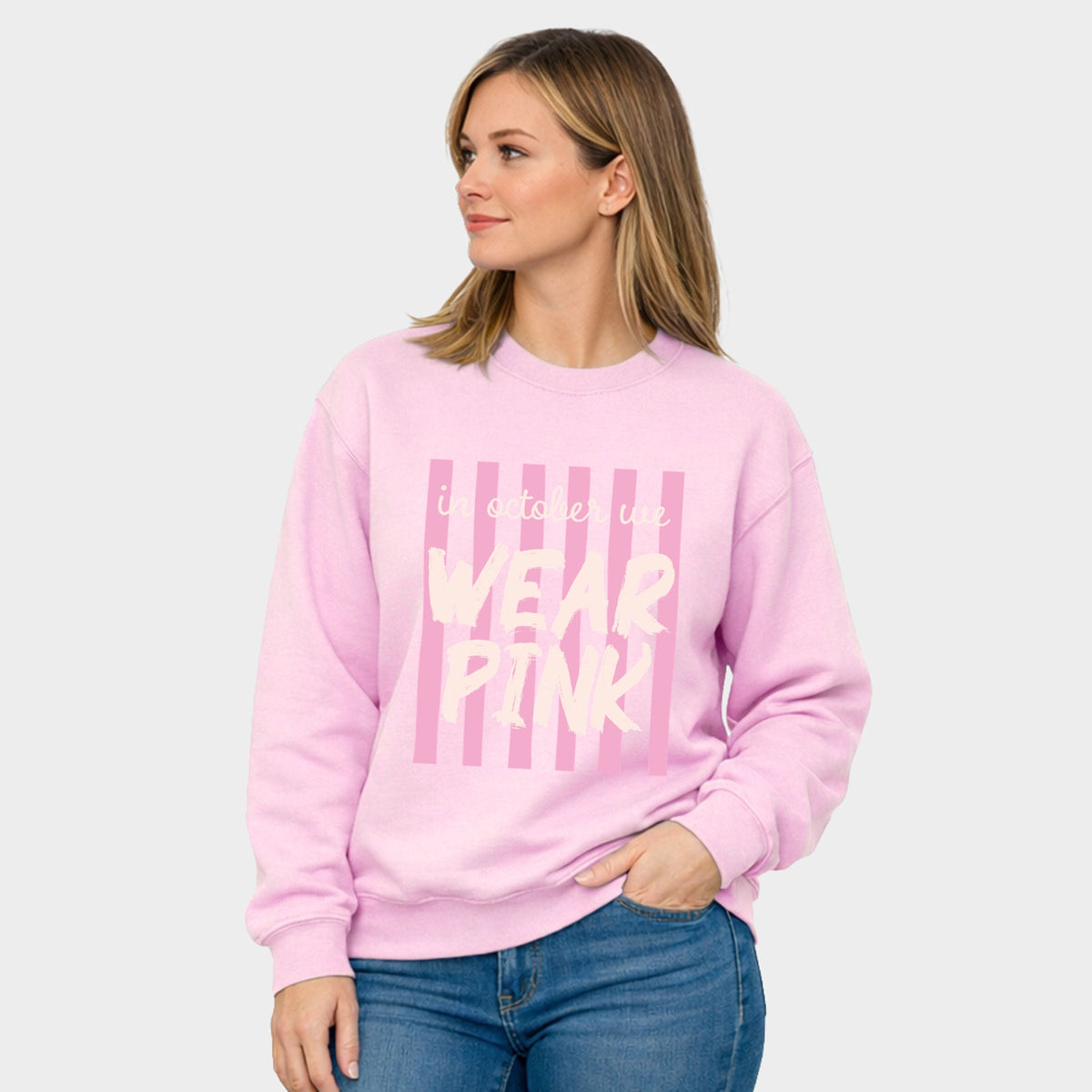 In October We Wear Pink Stripes -  Women's Graphic Sweatshirt