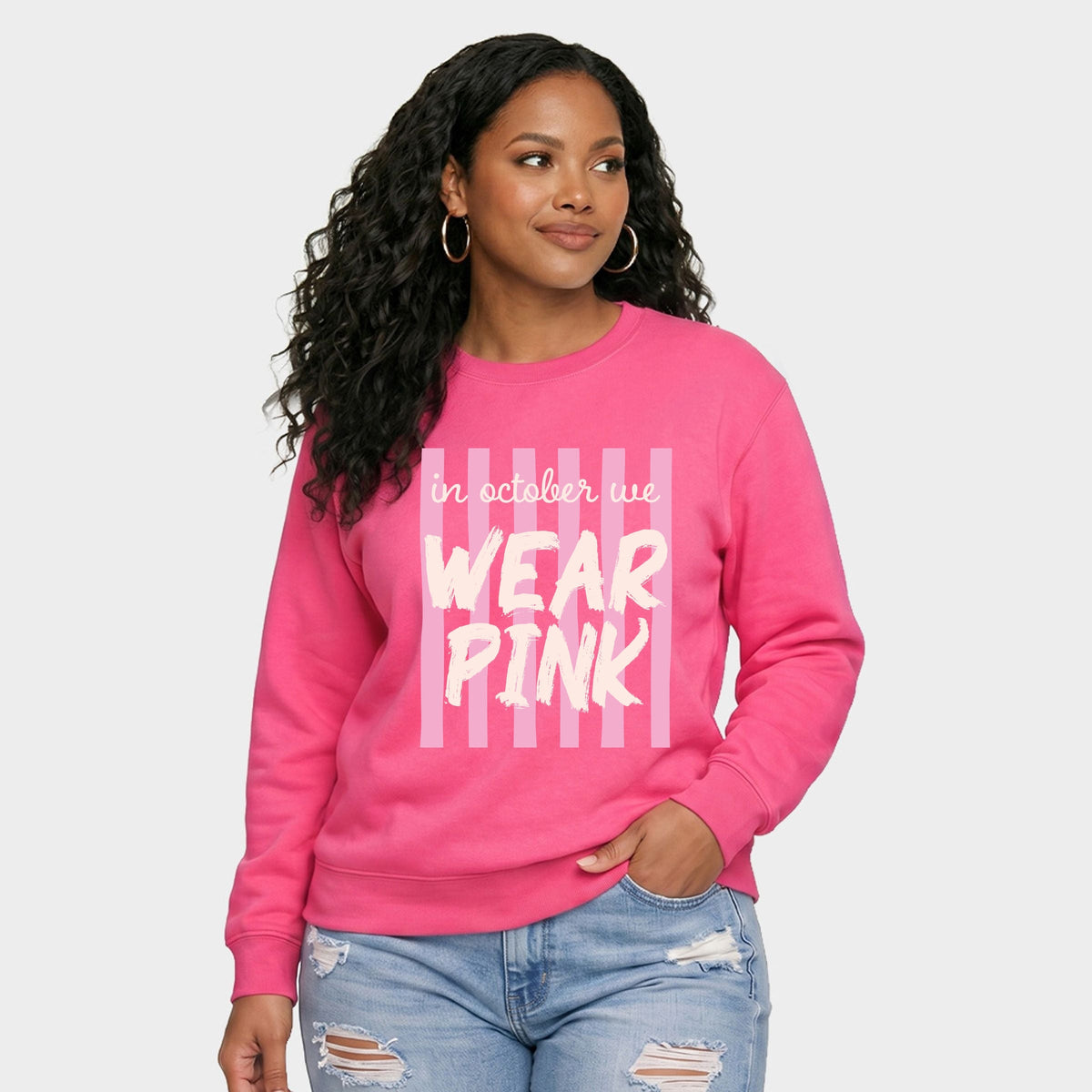 In October We Wear Pink Stripes -  Women's Graphic Sweatshirt