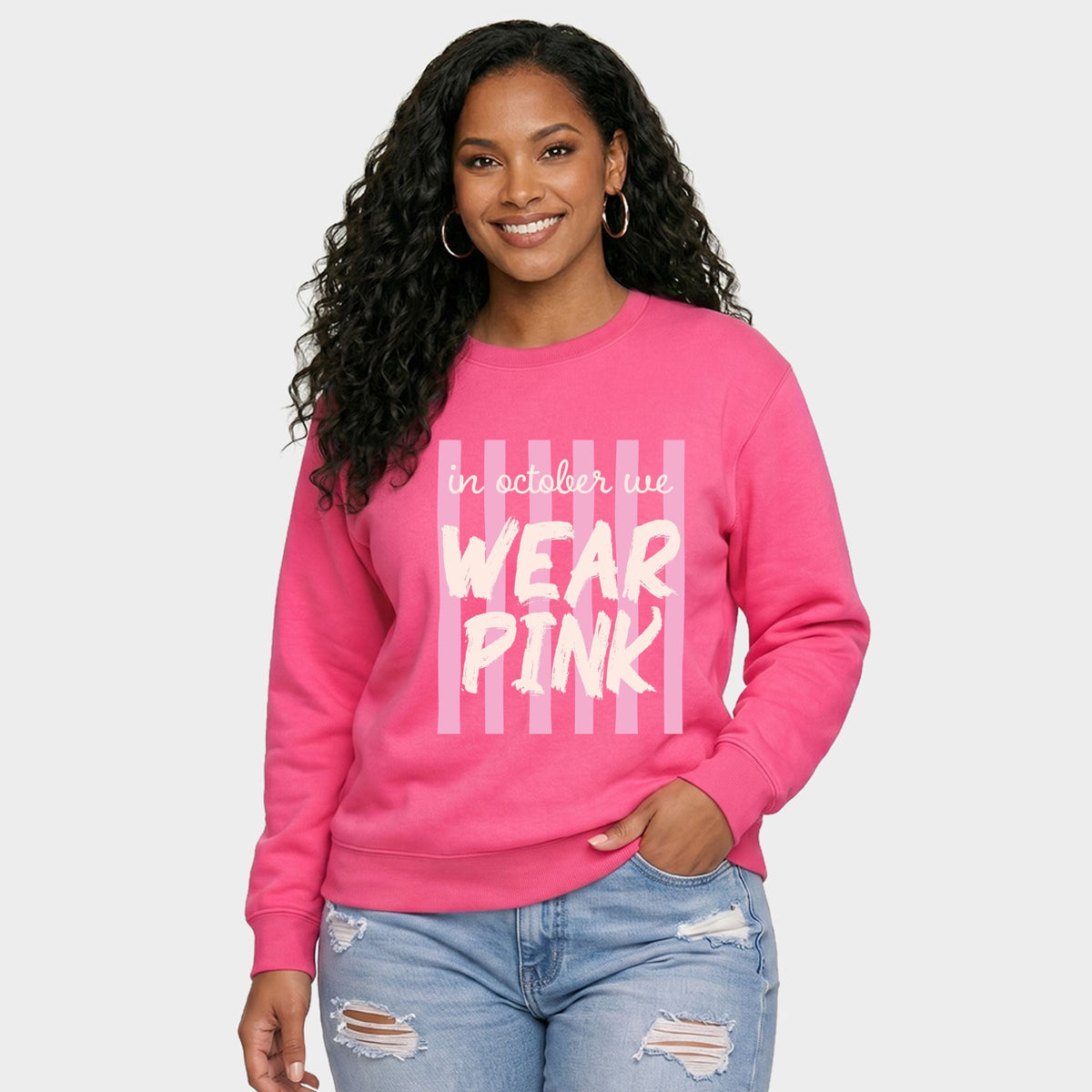 In October We Wear Pink Stripes -  Women's Graphic Sweatshirt