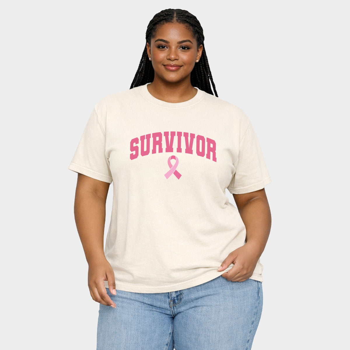 Survivor Arched Ribbon - Women's Plus Garment Dyed Tee