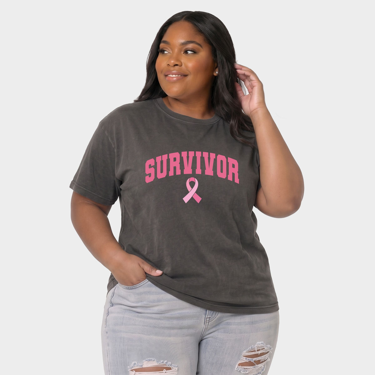 Survivor Arched Ribbon - Women's Plus Garment Dyed Tee