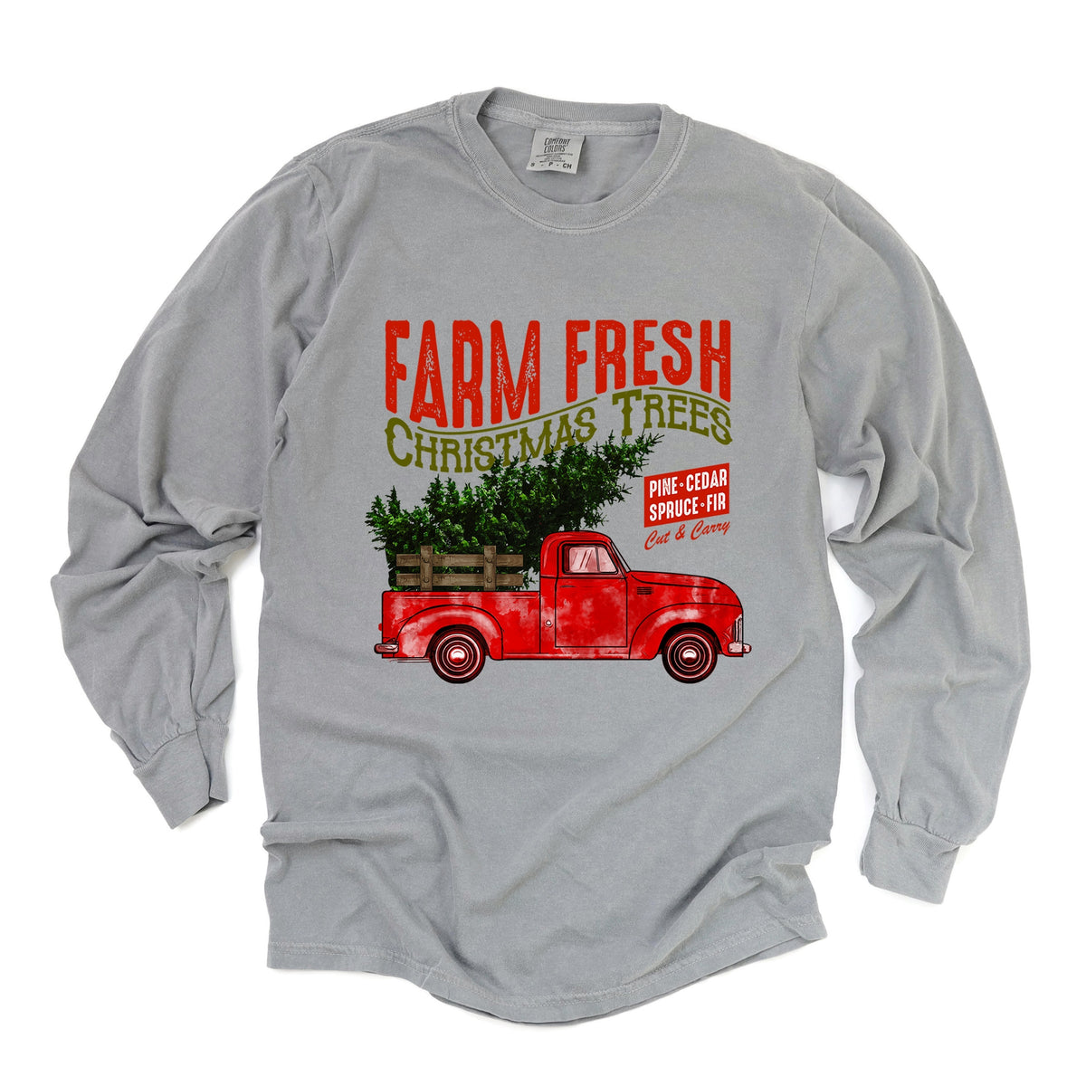 Farm Fresh Christmas Trees Truck - Women's Garment Dyed Long Sleeve