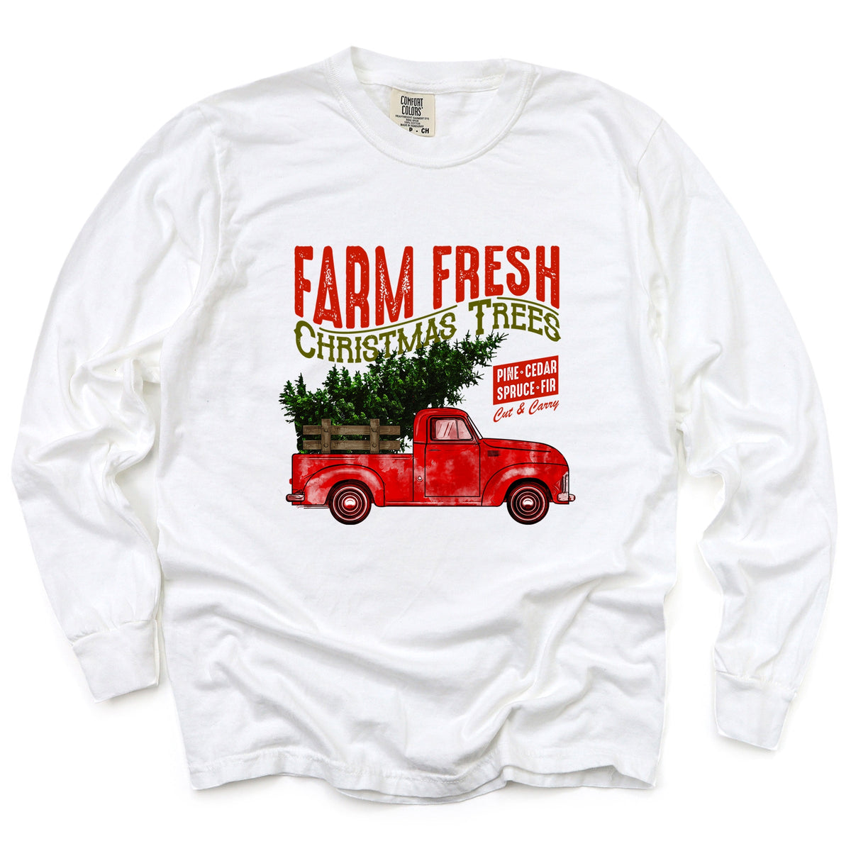 Farm Fresh Christmas Trees Truck - Women's Garment Dyed Long Sleeve