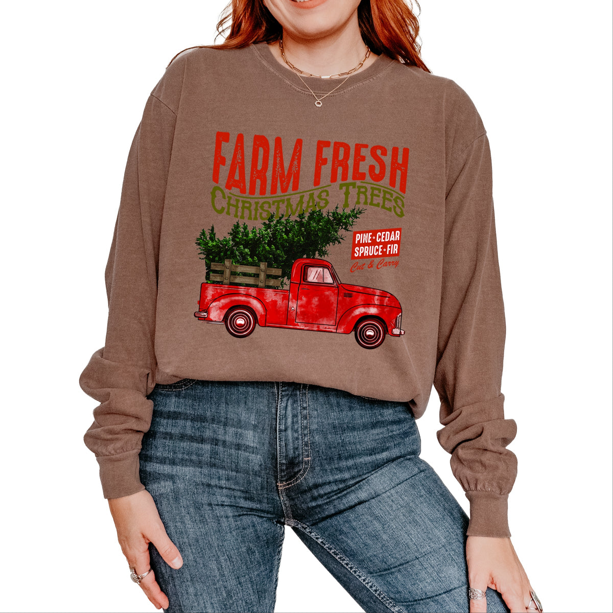 Farm Fresh Christmas Trees Truck - Women's Garment Dyed Long Sleeve