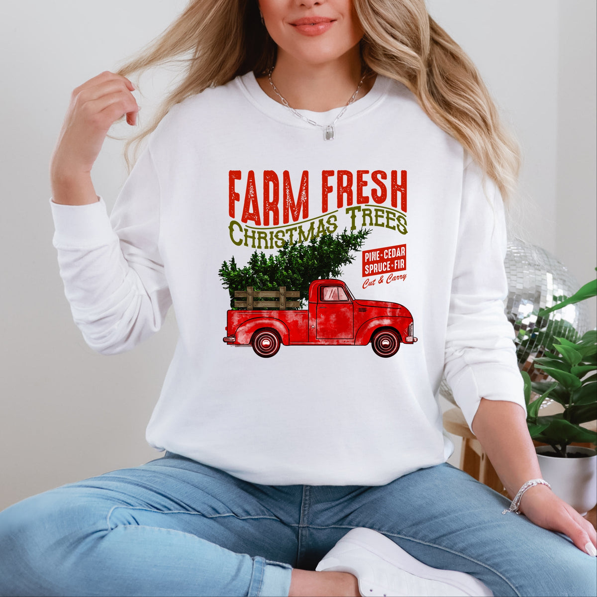 Farm Fresh Christmas Trees Truck - Women's Garment Dyed Long Sleeve
