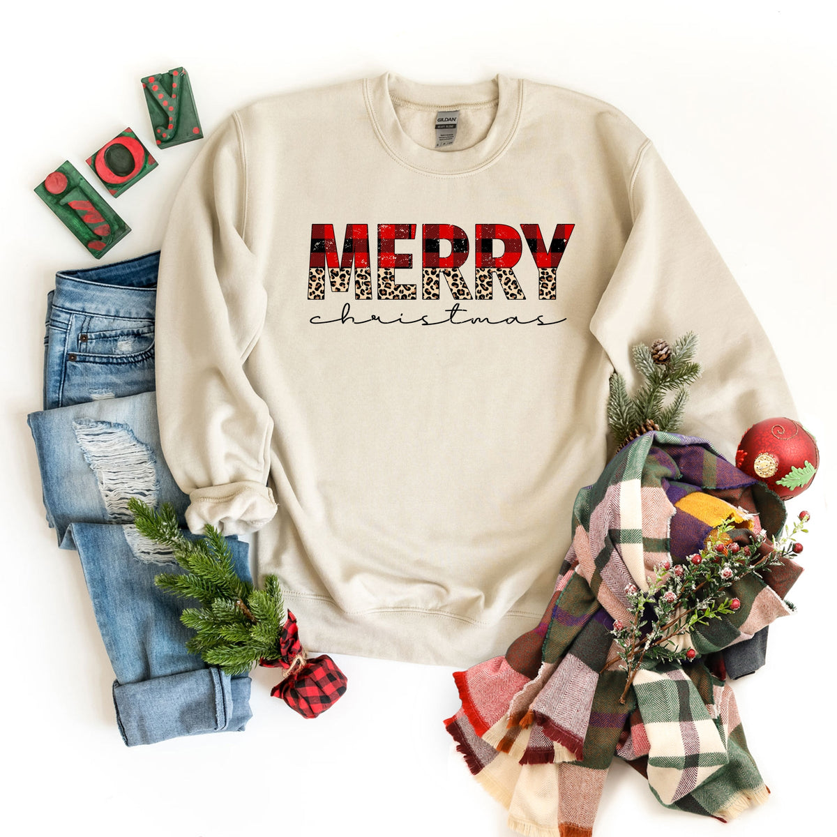 Buffalo Plaid Merry Christmas - Women's Graphic Sweatshirt
